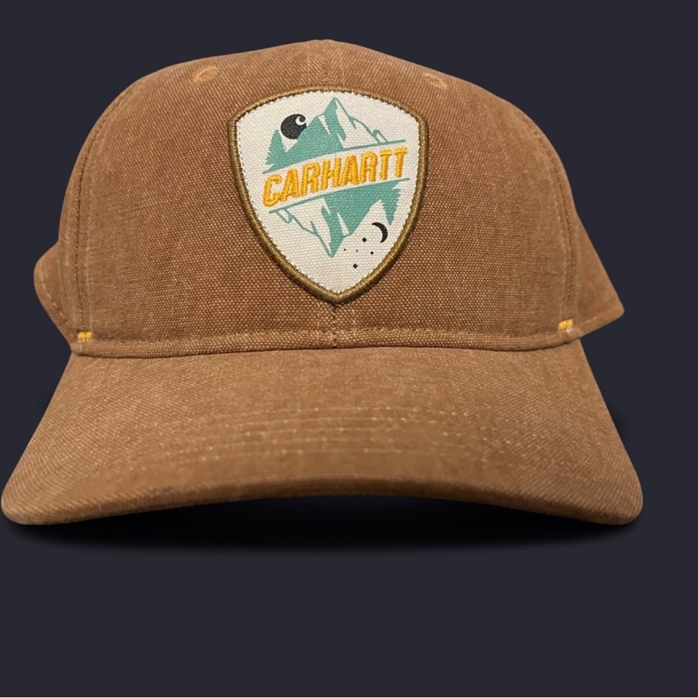 Men’s Carhartt Brown Canvas Snapback Cap with Mountain Patch